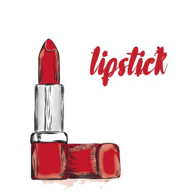 Ruj. Kozmetik vektör. Makyaj. Çizim. Moda ve stil. Göz alıcı kartı.