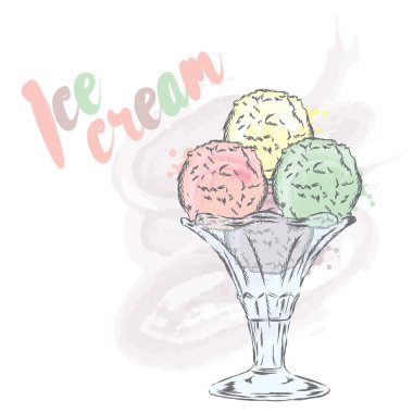 Dondurma elle boyanmış. Vektör çizim. Kartpostal tatlı ile.