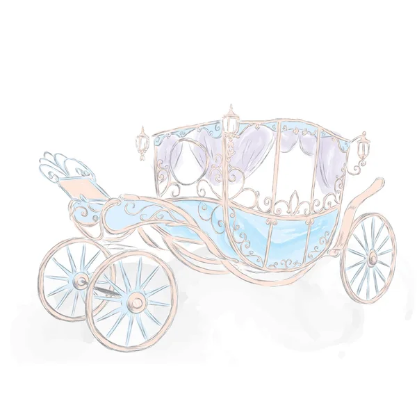A carruagem desenhada à mão. Treinador princesa. Cartão de casamento. Ilustração vetorial para cartão, cartaz ou impressão em roupas . —  Vetores de Stock