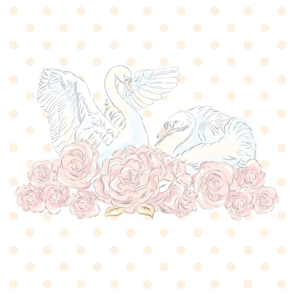 Лебеди в винтажном стиле. Векторная иллюстрация для поздравительной открытки, плаката или печати на одежде. свадьба — стоковый вектор