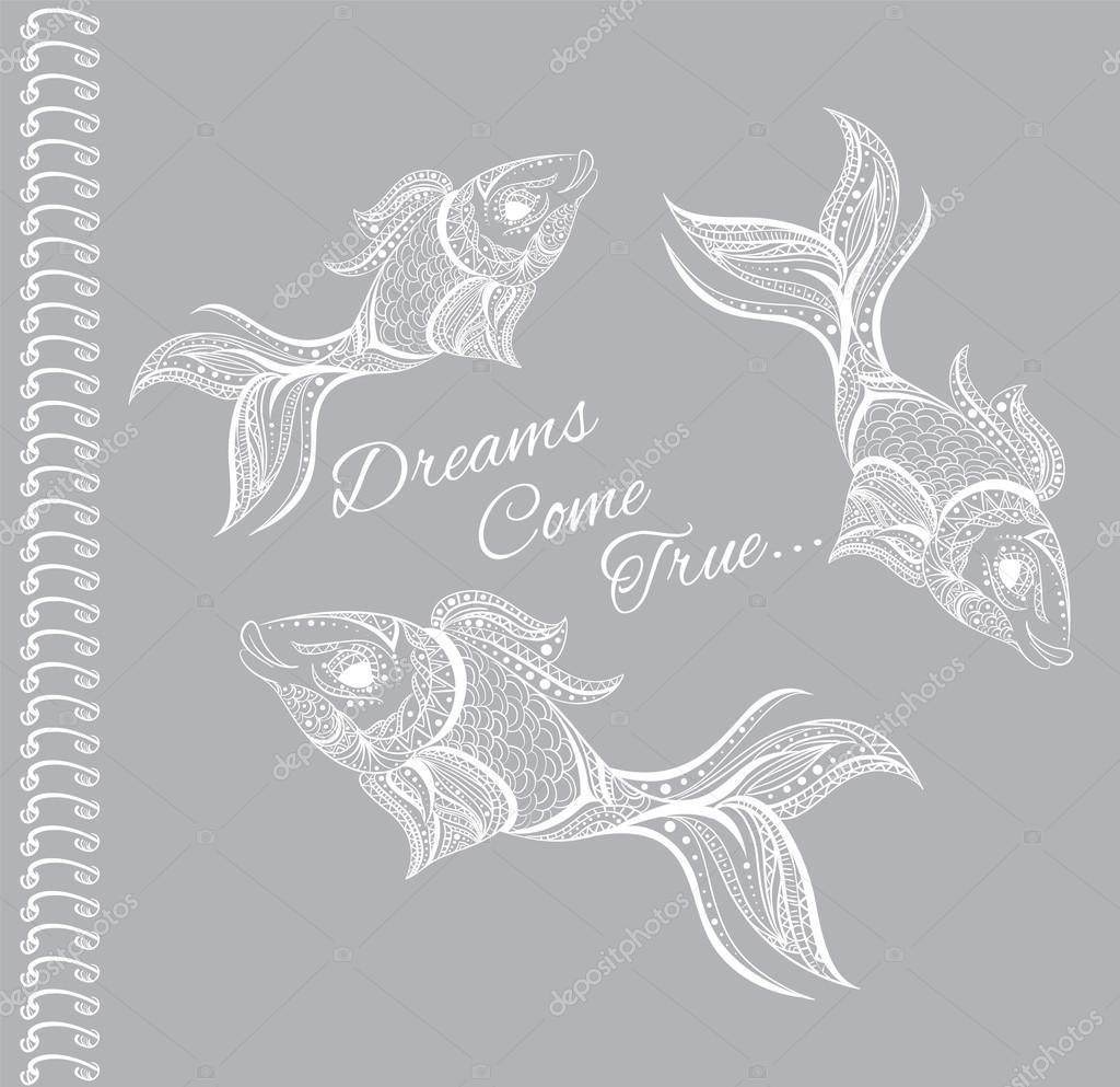 Magic fish vector Ethnic otrnamenty and patterns , cover notepad