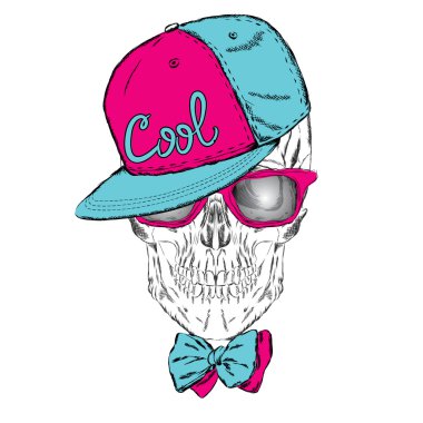 Kafatası kap ve gözlük. Vektör çizim tebrik kartı, poster ya da giyim üzerine baskı için.