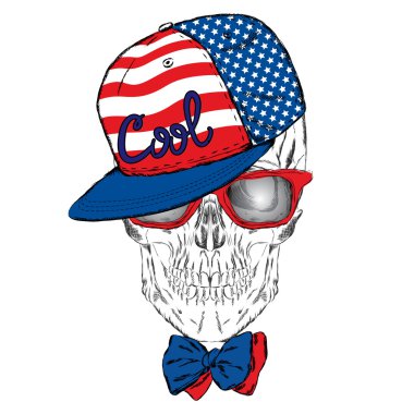 Kafatası kap ve gözlük. Vektör çizim tebrik kartı, poster ya da giyim üzerine baskı için.