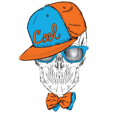 Kafatası kap ve gözlük. Vektör çizim tebrik kartı, poster ya da giyim üzerine baskı için.