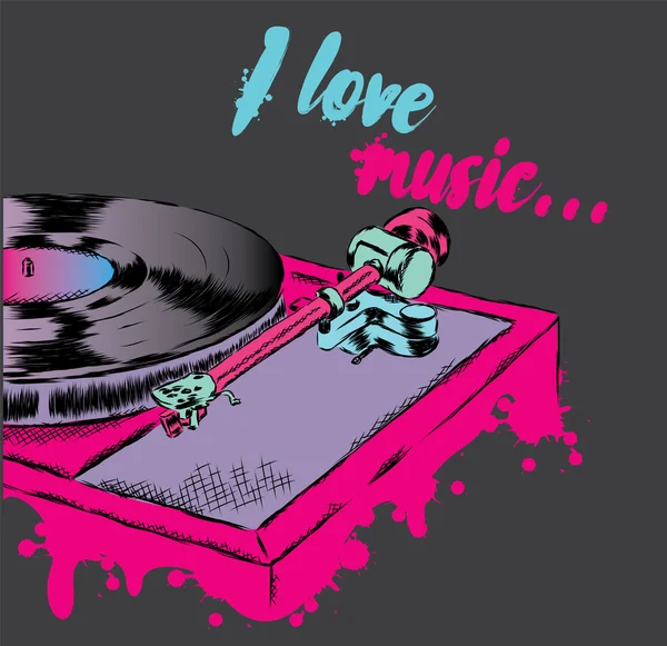 O jogador com discos de vinil. DJ Mixer. Ilustração vetorial . —  Vetores de Stock
