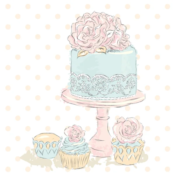 Wedding cake vector . Watercolor. Vintage . Vector illustration for greeting card, poster, or print on clothes. — Stock Vector