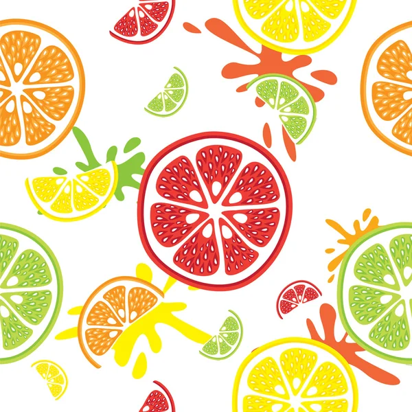 Citrus-citrom-lime-narancs és grapefruit varratmentes háttérben — Stock Vector