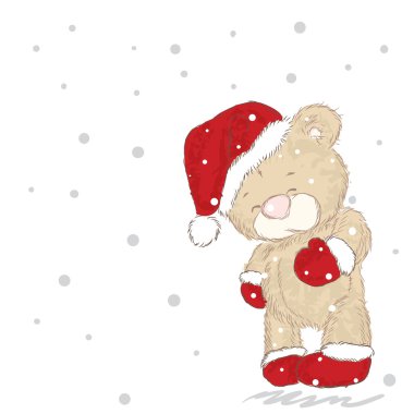 Noel şapka ayı. Vektör çizim tebrik kartı, poster ya da giyim üzerine baskı için.