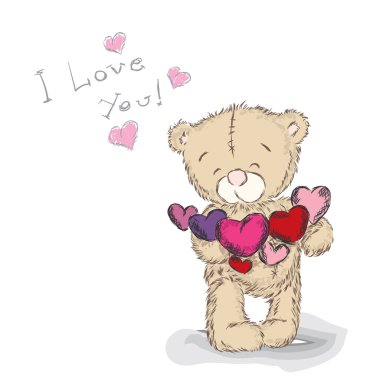 Kalpleri ile ayı. Kartı Sevgililer günü. Vektör çizim bir tebrik kartı, poster ya da giyim üzerine baskı için.