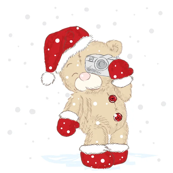 Милый вектор плюшевых медведей. Новое Рождество. Векторная иллюстрация для открытки, плаката или печати на одежде . — стоковый вектор