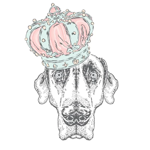 美丽的狗在皇冠上。贺卡、海报或衣服上的打印的矢量插图. — 图库矢量图片