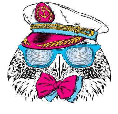 Kaptanın şapkalı kuşu. Tebrik kartı, poster veya giysilere baskı için vektör çizimi.