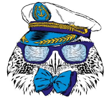 Kaptanın şapkalı kuşu. Tebrik kartı, poster veya giysilere baskı için vektör çizimi.