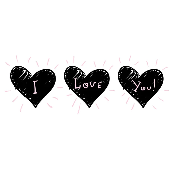 Jag älskar dig. Alla hjärtans dag. Hjärtan och en inskription . — Stock vektor