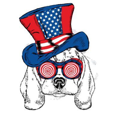 Alışılmadık bir şapka şirin köpek. Vektör çizim.