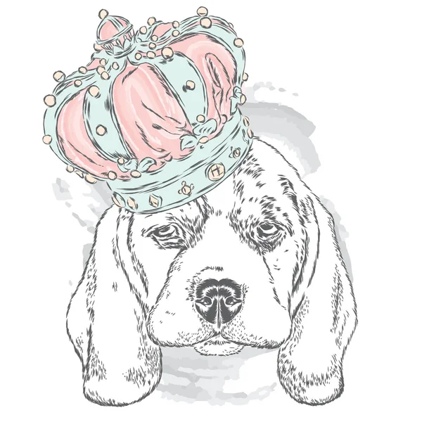 可爱的小狗戴着一顶王冠。矢量图 — 图库矢量图片
