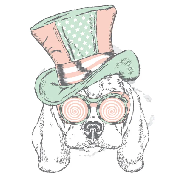 Aranyos kutya-ban egy szokatlan kalapot. Vektoros illusztráció. — Stock Vector