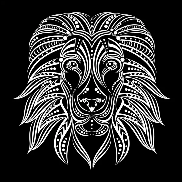 Lion peint dans un style ethnique. Croquis de tatouage ou d'impression sur un T-shirt, une couverture, une affiche, une carte postale ou un vêtement . — Image vectorielle
