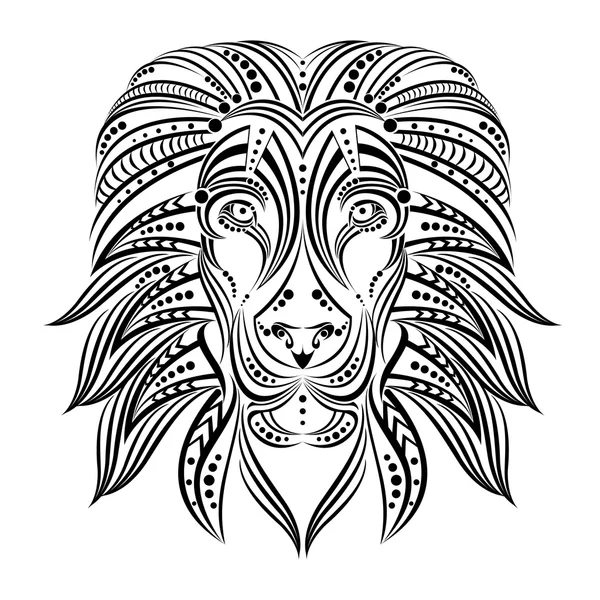 Lion painted in ethnic style. Sketch of tattoo or print on a T-shirt , cover , poster , postcard, or clothing. — Stock Vector