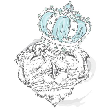 Bir taç giyen komik baykuş. Vektör çizim için tebrik kartı, poster ya da baskı dökmeyin. Hippi. Kuş giyim. Moda ve stil.