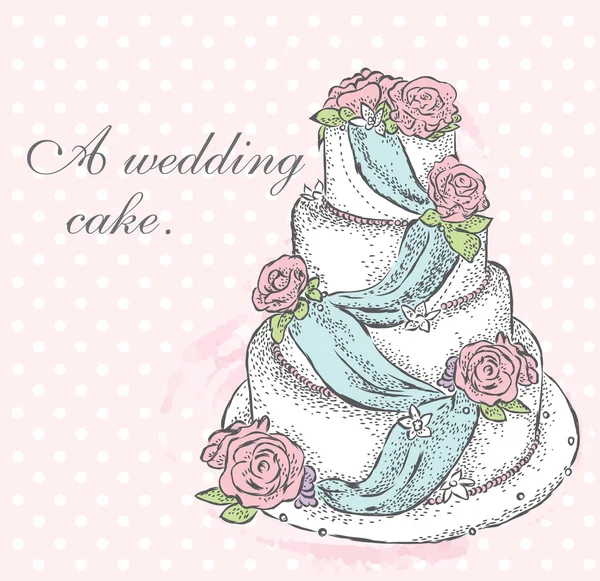 아름다운 웨딩 케이크네요. 인사 카드와 초대장을 위한 벡터 삽화. — 스톡 벡터