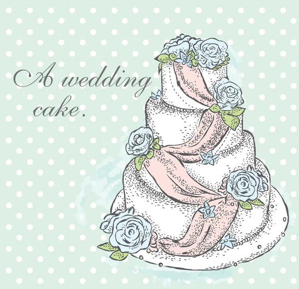 Beau gâteau de mariage. Illustration vectorielle pour cartes de vœux et invitations. — Image vectorielle