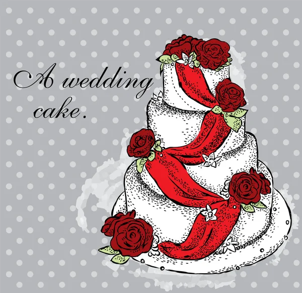 Прекрасний весільний торт. Векторна ілюстрація для вітальних листівок та запрошень . — стоковий вектор