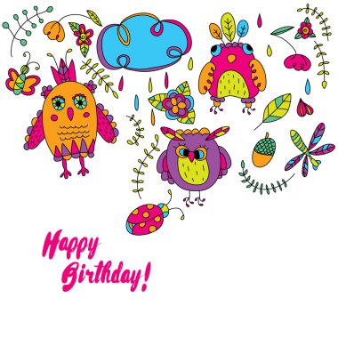 Komik baykuşlar ile Vektör illüstrasyon.