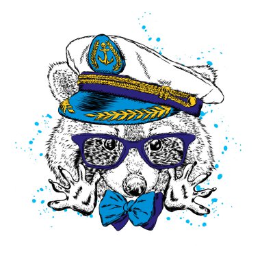 Kaptan'ın Cap şirin Rakun. Vektör çizim. Yazdır.