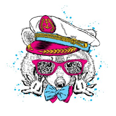 Kaptan'ın Cap şirin Rakun. Vektör çizim. Yazdır.