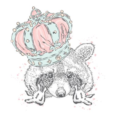 Şirin Rakun Crown. Vektör çizim.