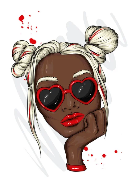 Hermosa Chica Con Gafas Forma Corazones Día San Valentín Amor — Vector de stock