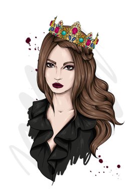 Beautiful girl in the crown. Fashion and style, clothing and accessories. Vector illustration. 