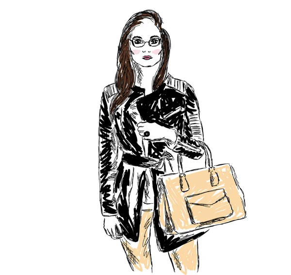 Girl in a coat fashion sketch — ストックベクタ