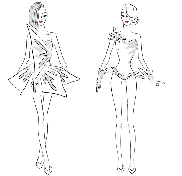 Векторные девушки в стильных платьях — стоковый вектор
