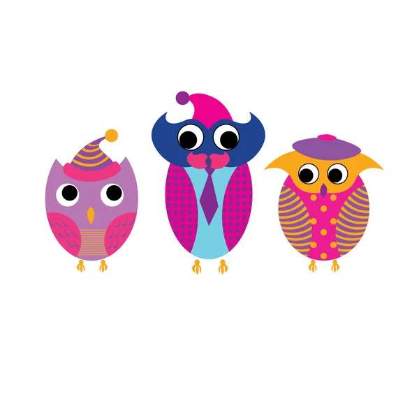 Cute funny colorful vector owls — Stock Vector