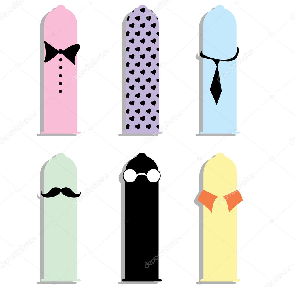Condoms vector fun cute funny mustache to wear glasses tie