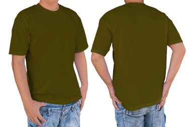 Boş karanlık giyen adam zeytin t-shirt kırpma yolu ile bronz, 