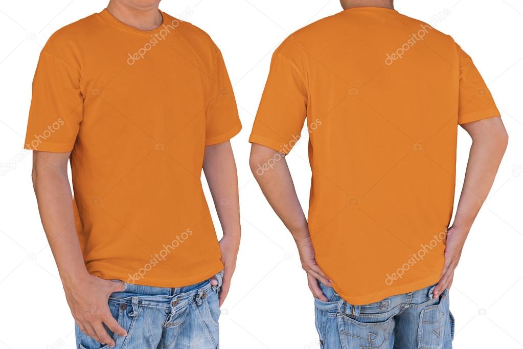 Man wearing blank t-shirt with clipping path, front and back view. Template for insert logo, pattern, or artwork