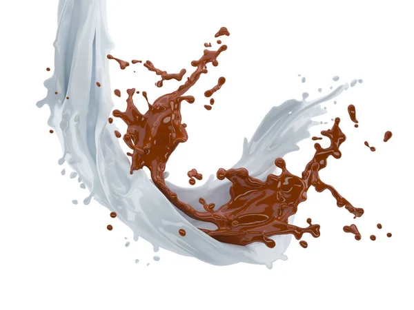 Ilustrasi Coklat Dan Percikan Susu Pada Latar Belakang Putih Dengan — Stok Foto