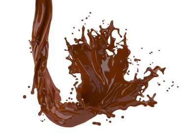 Kesme yolu ile beyaz arkaplan üzerine çikolata sıçraması 3d illüstrasyon