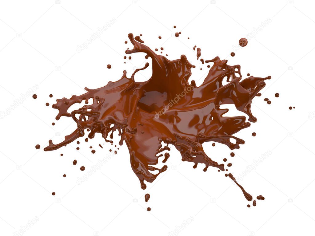 3d illustration of chocolate splash on white background with clipping path