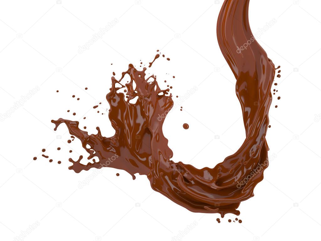 3d illustration of chocolate splash on white background with clipping path