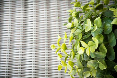 Wickerwork arka plan üzerinde yapay ağaç