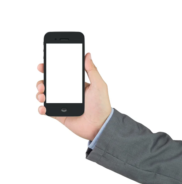 Kırpma yolu ile boş cep telefonu tutan işadamı