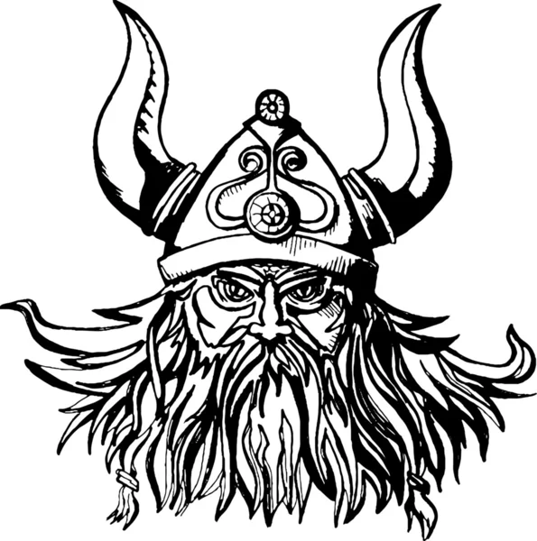 Imagen vectorial de un vikingo barbudo en un casco con cuernos — Vector de stock
