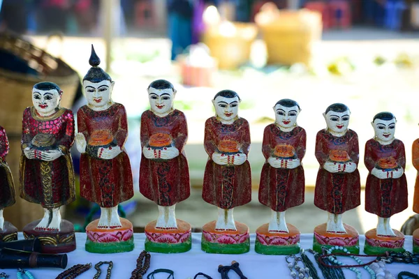 Little wooden monk statues — Stock Photo, Image