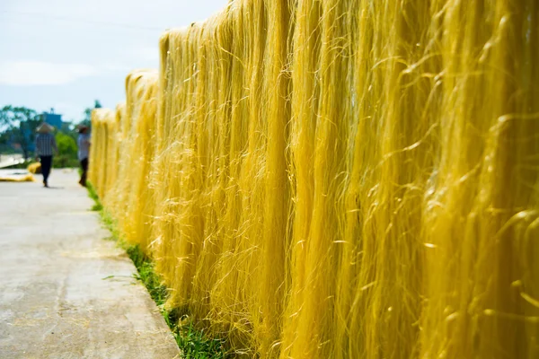 A special Vietnamese noodles are being dried on bamboo fences in Cu Da Village, Hanoi, Vietnam — Stock Photo, Image