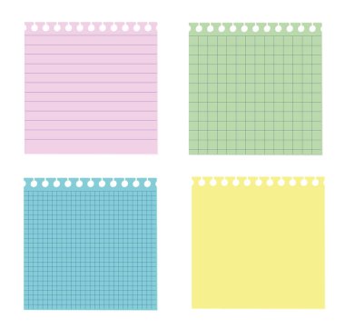 Yazmak için renkli kağıtlar, notlar. Boş bir örnek şablonu. Kağıt yazıyorum. Tarifler için kağıt. Vektör