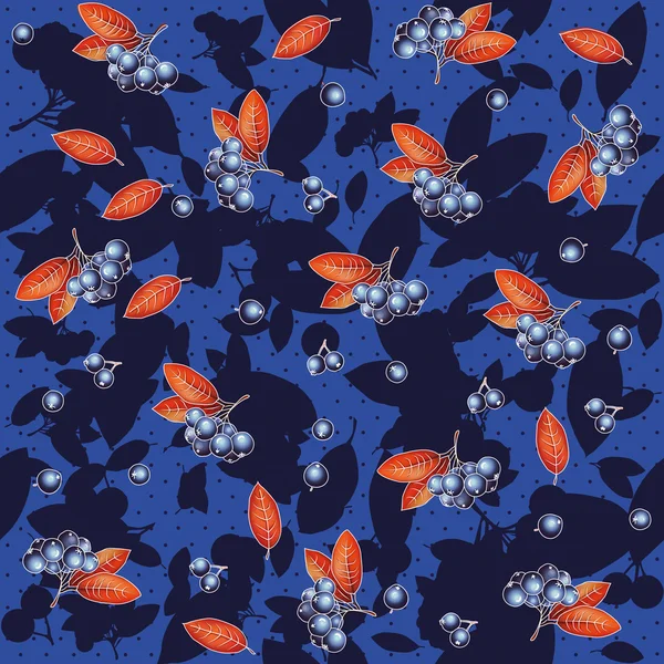 Chokeberry mavi zemin üzerine desen